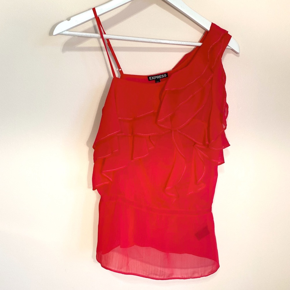 Vintage Express Pink Flutter Sleeve Off the Shoulder Tank
